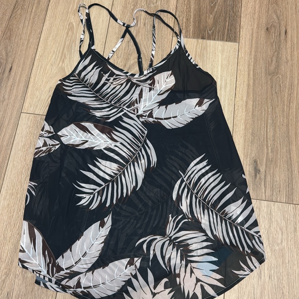 Cupshe NWT M SHEER STRAPPY SEXY Tropical Black BROWN TAN Floral MINI COVER UP - Picture 2 of 5